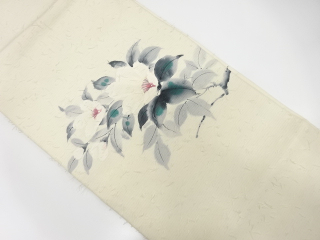 JAPANESE HIRAKI NAGOYA OBI / HIGE TSUMUGI / CAMELLIA / ARTIST WORK